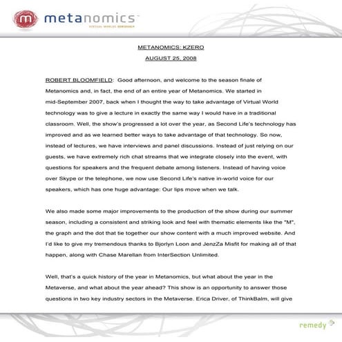 082508 Kzero Metanomics Transcript