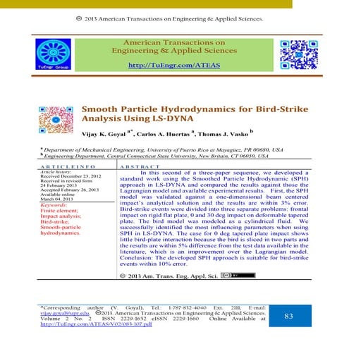 Smooth Particle Hydrodynamics for Bird-Strike Analysis Using LS-DYNA