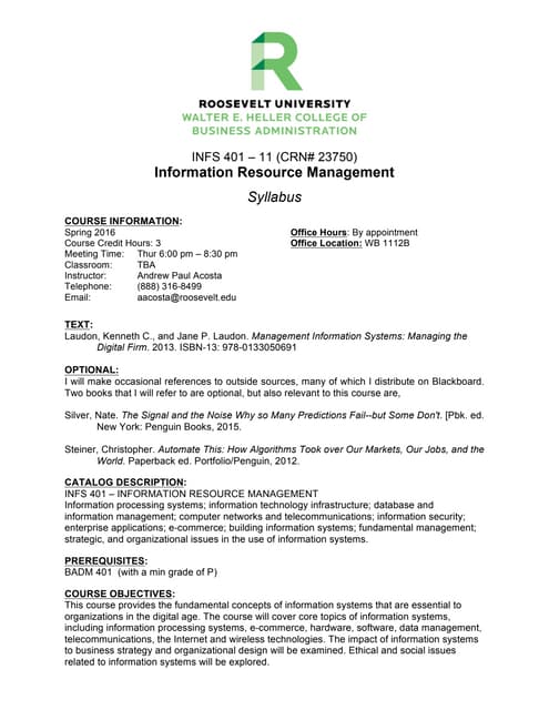 INFS 401 Spring 2016