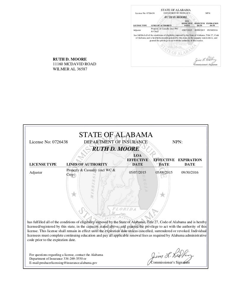Alabama State Adjuster License