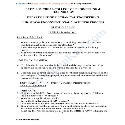 084 - ME8073, ME6004 Unconventional Machining Processes - Question Bank.pdf
