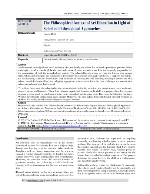 Philosophical Context of Art Education in Light of Selected Philosophical Approaches