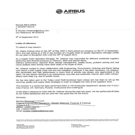 Airbus Letter of Recommendation | PDF