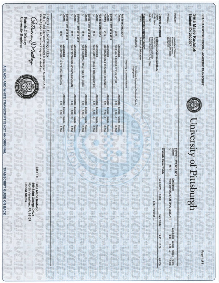 University of Pittsburgh Supervision Transcripts