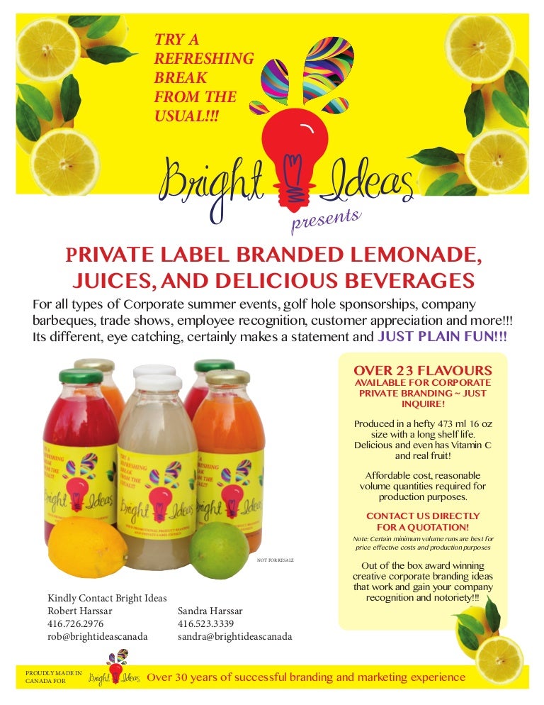 private label branded lemonade, juices and delicious beverages