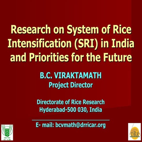 0878 Research on System of Rice Intensification (SRI) in India and Priorities...