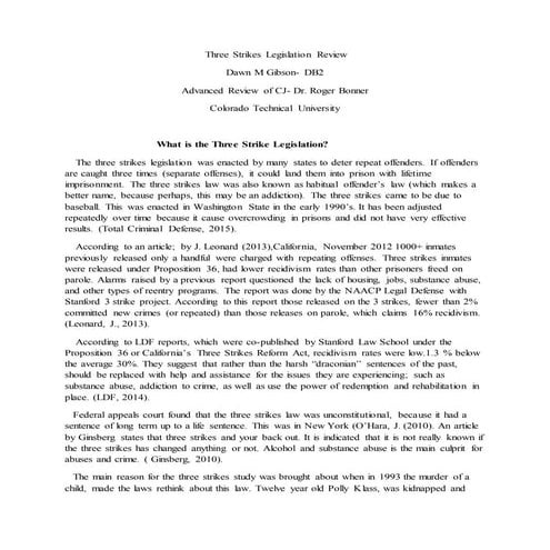Three Strikes Legislation Review