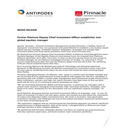 Antipodes media release