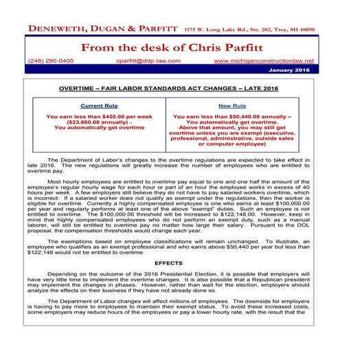 Jan 2016 Overtime FLSA Upcoming Changes