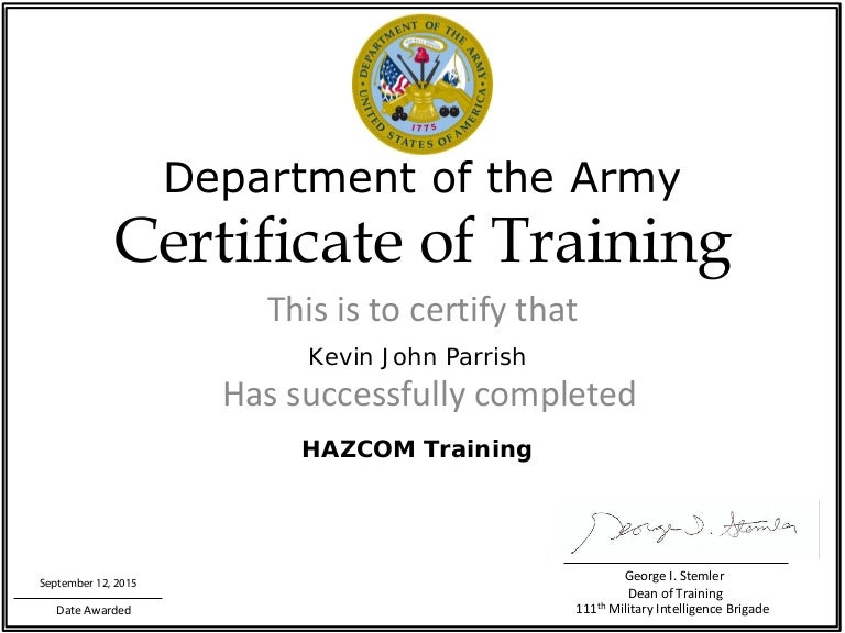 hazcom trainig army training certificate