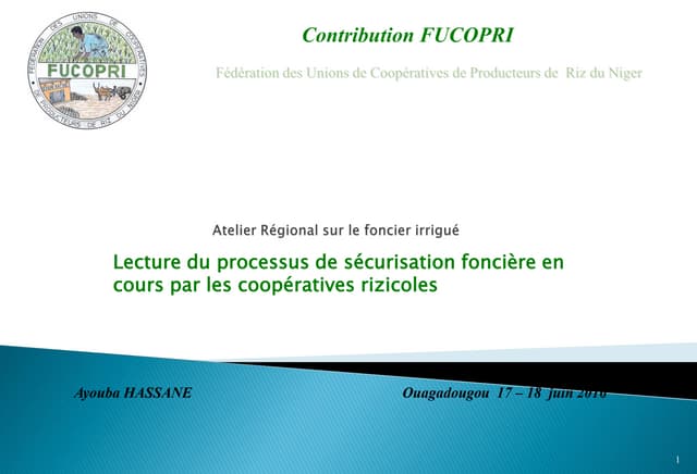 Lecture du processus de sécurisation foncière en cours par les coopératives rizicoles