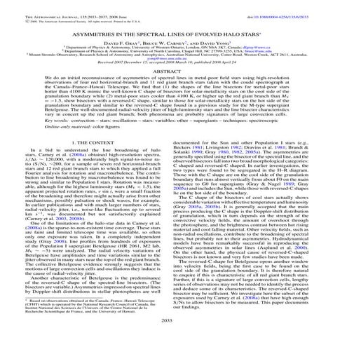 08 gray asymmetries in the spectral ines of evolved halo stars