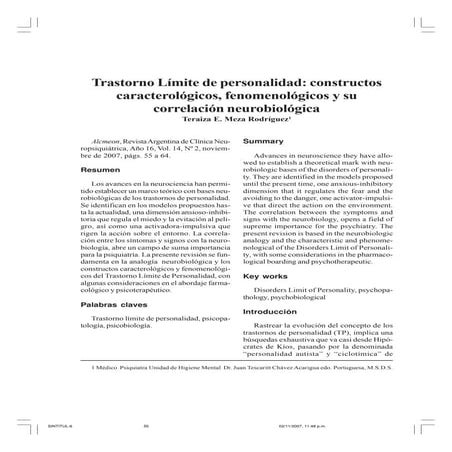Trastorno Límite de personalidad: constructos,caracterológicos, fenomenológicos