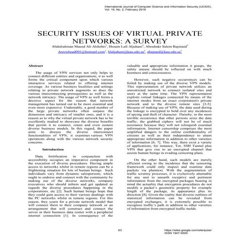 Security Issues Of Virtual Private Networks: A Survey