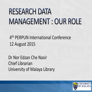 Research Data Management: Our Role