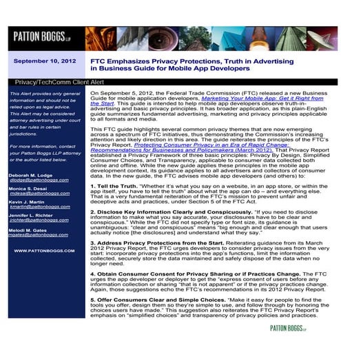 FTC Emphasizes Privacy Protections, Truth in Advertising in Business Guide fo...
