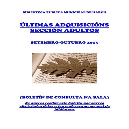 Boletín de novidades. Sección adultos. Setembro-outubro 2015