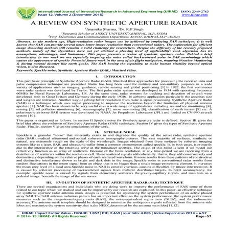 A REVIEW ON SYNTHETIC APERTURE RADAR