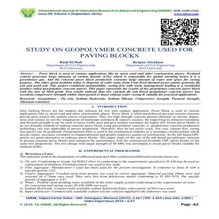STUDY ON GEOPOLYMER CONCRETE USED FOR PAVING BLOCKS