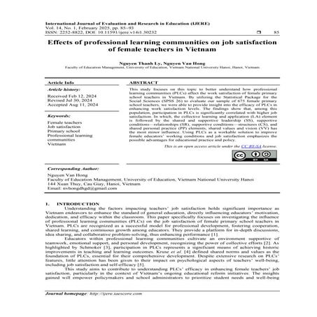Effects of professional learning communities on job satisfaction of female teachers in Vietnam