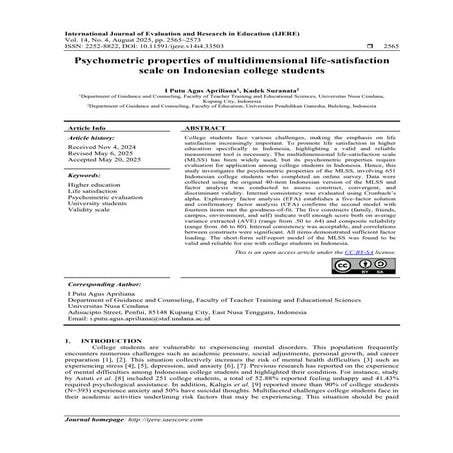 Psychometric properties of multidimensional life-satisfaction scale on ...