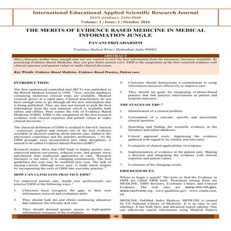 THE MERITS OF EVIDENCE BASED MEDICINE IN MEDICAL INFORMATION JUNGLE