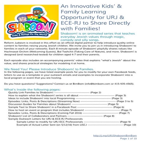 Introducing Shaboom! to the Reform Jewish Community