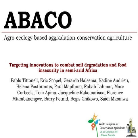 Targeting innovations to combat soil degradation and food insecurity in semi-...
