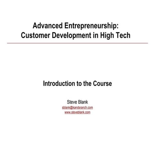 Customer Development Class 1 And 2 090409