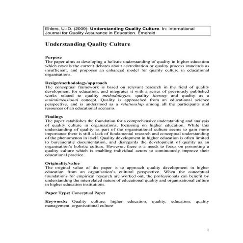 Understanding Quality Culture (award winning paper) by Ulf-Daniel Ehlers