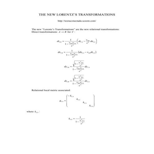 NEW LORENTZ TRANSFORMATION/NUEVAS TRANSFORMACIONES DE LORENTZ