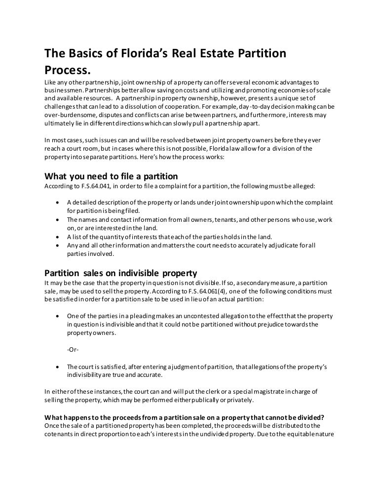 The Basics of Florida’s Real Estate Partition Process.