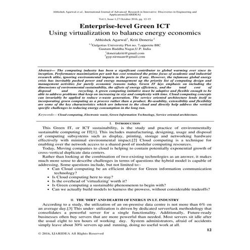 Enterprise-level Green ICT Using virtualization to balance energy economics