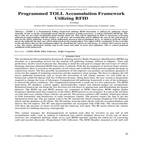 Programmed TOLL Accumulation Framework Utilizing RFID