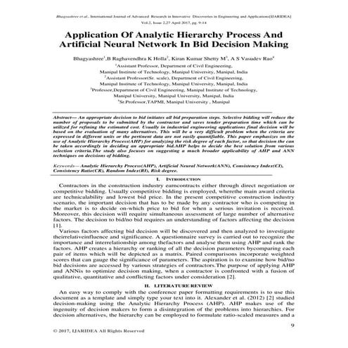 Application Of Analytic Hierarchy Process And Artificial Neural Network In Bi...