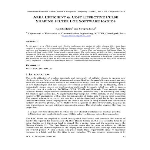 AREA EFFICIENT & COST EFFECTIVE PULSE SHAPING FILTER FOR SOFTWARE RADIOS 
