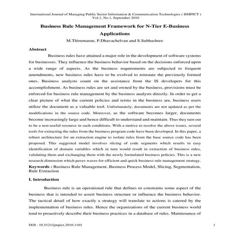 Business Rule Management Framework for N-Tier E-Business Applications