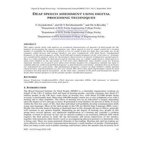 Deaf Speech Assessment Using Digital Processing Techniques