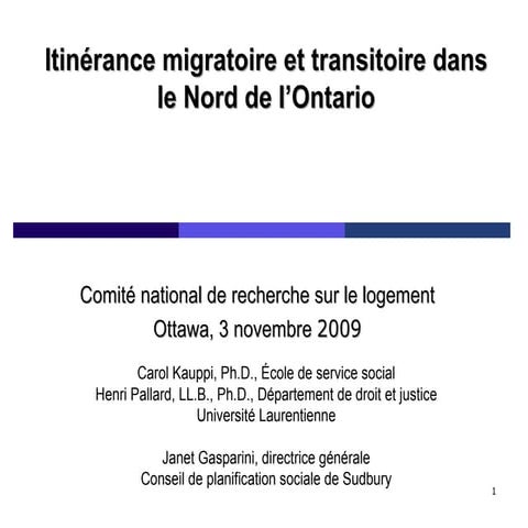 L’itinérance migratoire et transitoire dans le Nord de l’Ontario