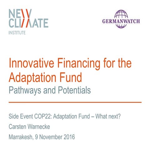 Innovative Financing for the Adaptation Fund - Pathways and Potentials