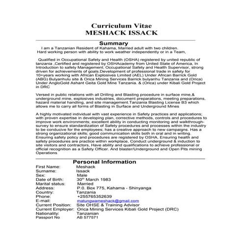 MESHACK ISSACK CV | DOC