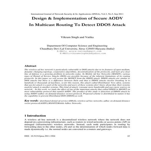 Design & Implementation of Secure AODV In Multicast Routing To Detect DDOS At...