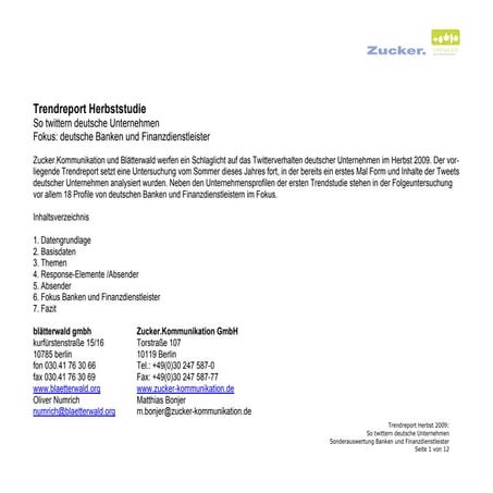 Trendreport Herbststudie - So twittern deutsche Unternehmen - Fokus: Banken u...
