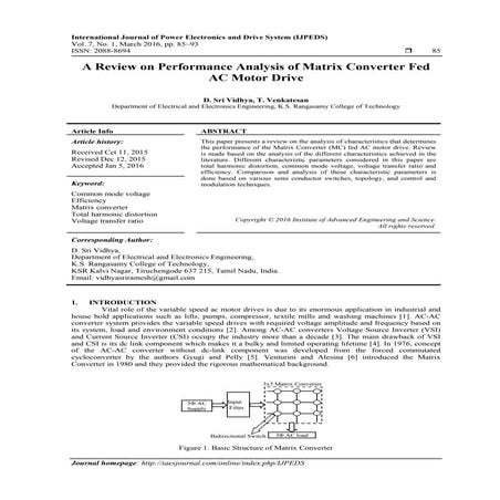 A Review on Performance Analysis of Matrix Converter Fed AC Motor Drive