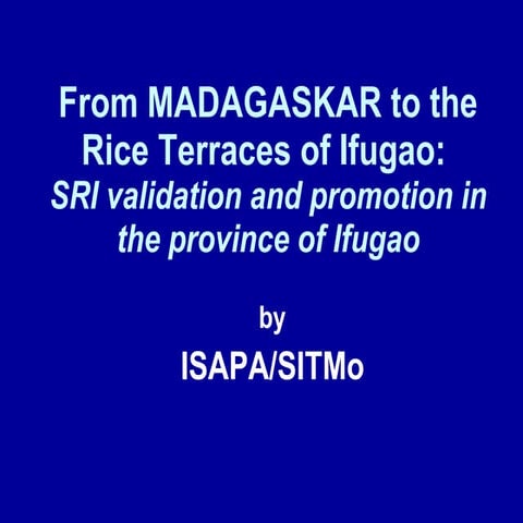 0916 From Madagascar to the Rice Terraces of Ifugao:  SRI Validation and Prom...