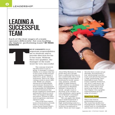 Leading a Successful Team - Strategic Finance magazine, Sept '15