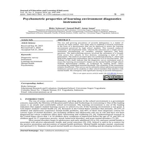 Psychometric properties of learning environment diagnostics instrument