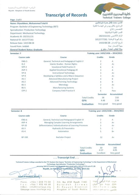 My Diploma transcript | PDF