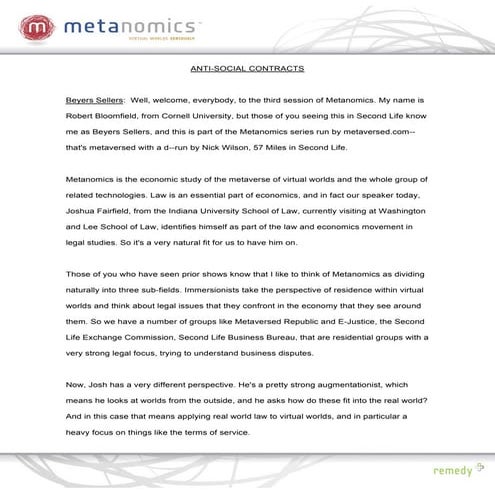 092407 Anti Social Contracts Metanomics Transcript
