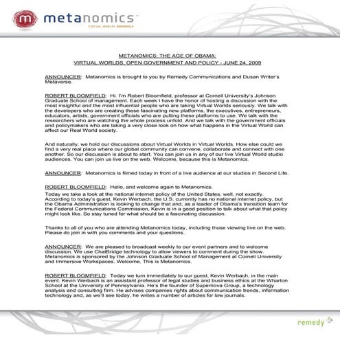 092409 The Age Of Obama Metanomics Transcript